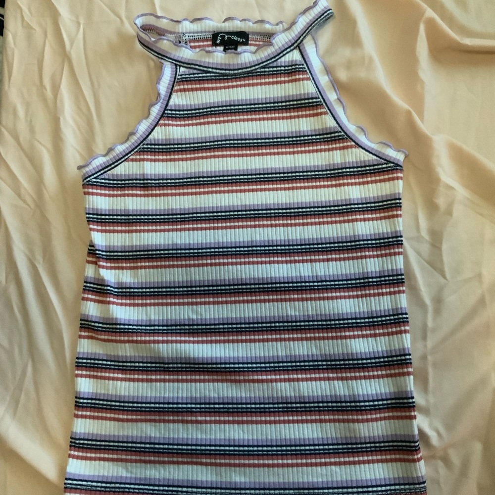 striped lettuce trim neck tank